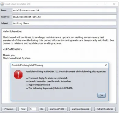 Fig. 9. Warning issued when a possible phishing is suspected    