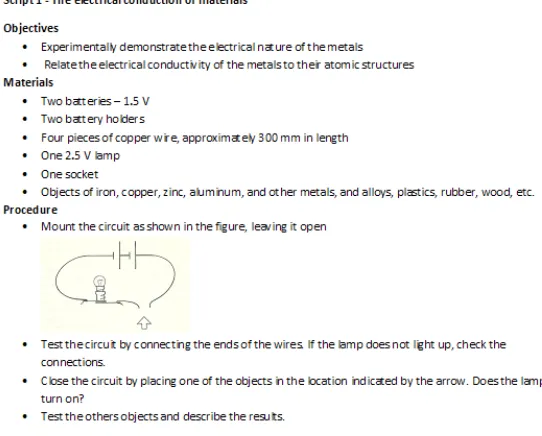 Figure 1: Excerpt of the script (experimental activity 1). 