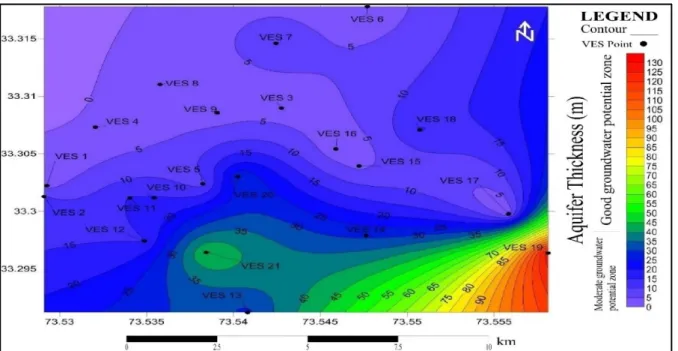 Fig. 11: Aquifer thickness map of the study area 