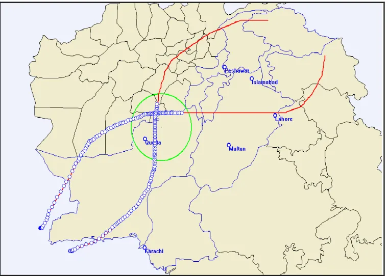 Fig.  5 shows  the  GUI  used  to  simulate  the  track  of  fighter jets and radar system, map based GUI was developed  using  Map  Window  API’s
