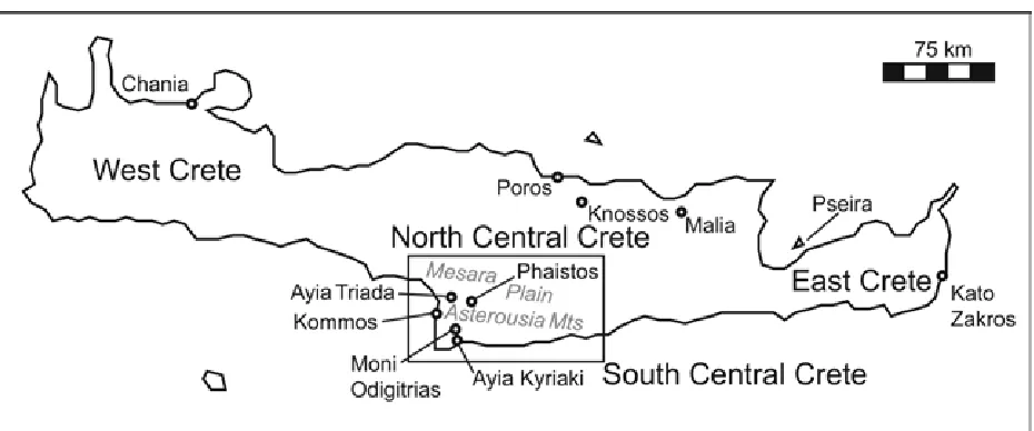 Figure 1. Map of Crete showing the locations of Kommos and other archaeological sites