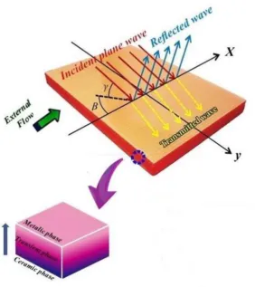 Figure 1: The configuration of a FG plate under excitation of a plane wave with incident angle 