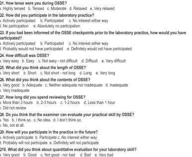 Table 1.  Questionnaire for Objective Structured Skill Examination (OSSE).
