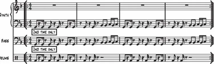 figure is added in the gaps between the bass notes, creating the ʻinterweavingʼ 