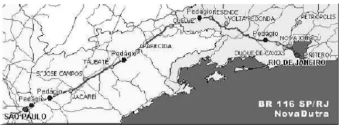 Figure 5 - Geographical representation of Nova Dutra connecting Rio de Janeiro to São Paulo.