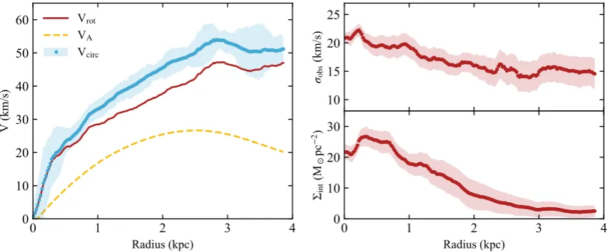 Figure 5. Left: circular velocity of the SMC corrected for the asymmetric drift (cyan dots)