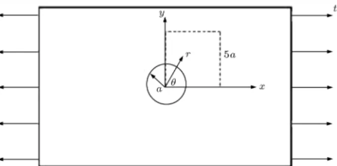 Figure 1. An innite plate with a circular hole under a uniaxial load P.