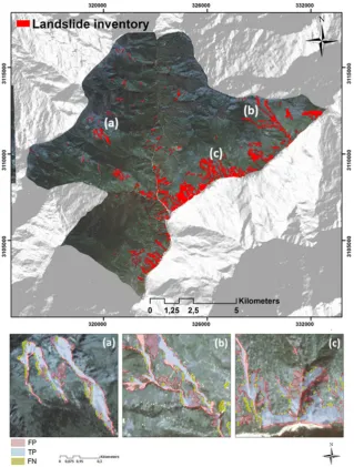 Figure 9. Figure 9. Inventory map with GPS-measured landslide polygons optimized by manual detection and correction using RapidEye satellite images (upper raw)