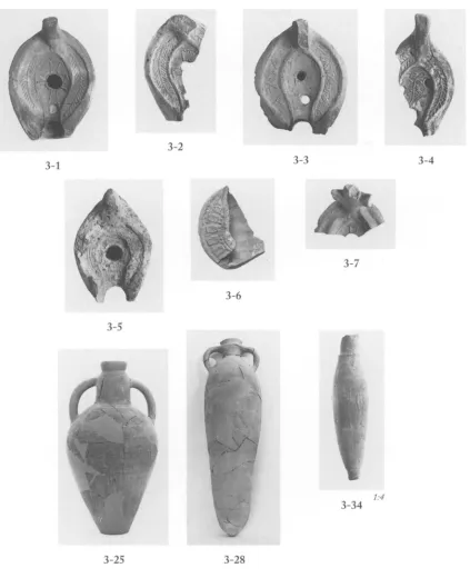 Figure 10. Assemblage 3. Scale 1:3 except amphoras 1:8 and as indicated 