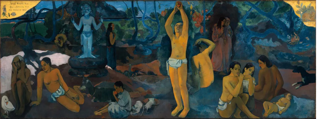 Figure 2. In 1897 (fifteen years after Figure 1) in French Polynesia, post-impressionist Paul Gauguin painted “Where do we come from? What are we? Where are we going?” These fundamental anthropocentric questions are inscribed in French in the upper left of
