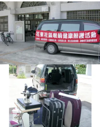Figure 1:  The Mobile Vision Van and the instruments the van carried. 