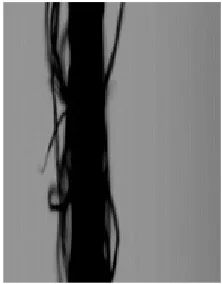 FIGURE 1. Yarn evenness measuring system schematic: (1) cotton yarn, (2) guide bar, (3) light source, (4),(5) drive roller, (6) linear scan CCD sensor, (7) telecentric lens, (8) USTER sensor