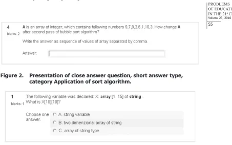 Figure 2. Presentation of close answer question, short answer type, category Application of sort algorithm