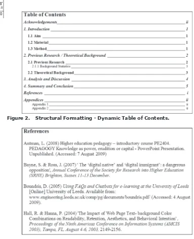 Figure 2. Structural Formatting - Dynamic Table of Contents. 