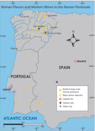 Figure 7. Gold deposits in the west Iberian Peninsula showing historical mining areas in the northwest, and current mining activity.