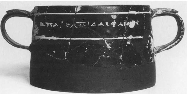 Figure 1. Inscribed kantharos from Corinth, C-34-397. Sides A and B. 