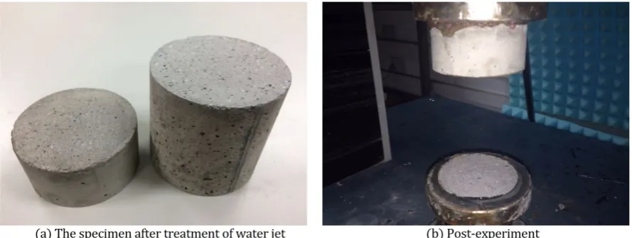 Figure 8: The quasi-static direct tensile test of a mortar specimen treated by the water jet cutter 