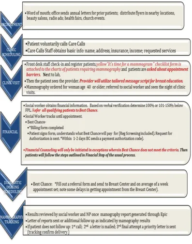 Figure 3.1 The Evidence-based Breast-screening Process Flow Changes denoted in red. 