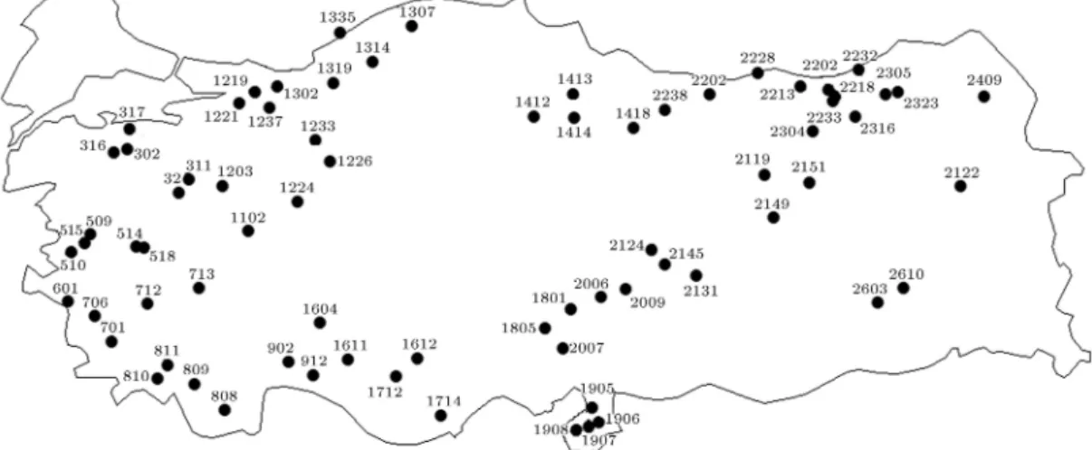 Figure 1. Location of stream
ow gauging stations used in the study.