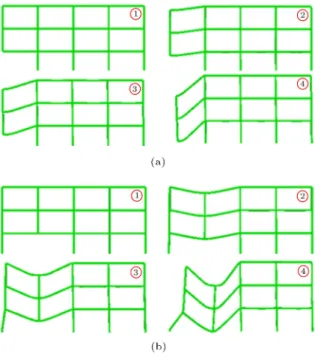 Figure 4. Collapse mode of 3-story frame: a) Corner column is removed; and b) second column is removed.