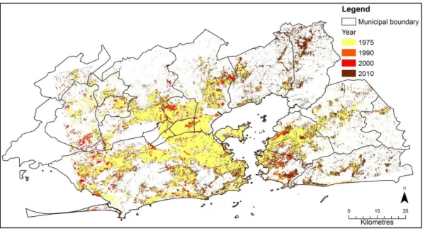 Figure 5: Urbanized area of the study area  (Layout and data: Taubenböck et al. 2012) 
