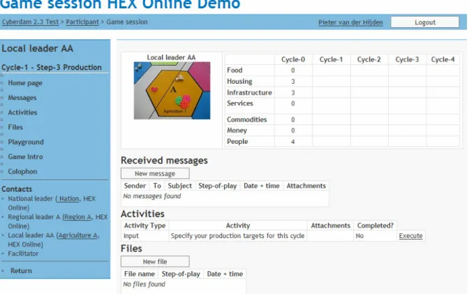 Figure - Example of a session home page  The session home page offers to a role: 