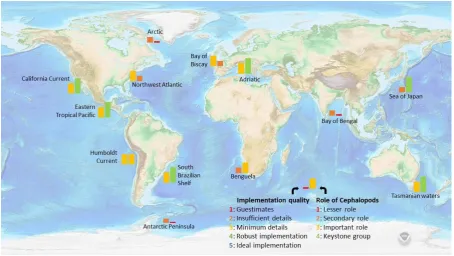 Figure 2-1. Role of cephalopods in ecosystem models around the world. 