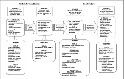 Figure 1. Stages in the development of heart failure and recommended therapy by stage