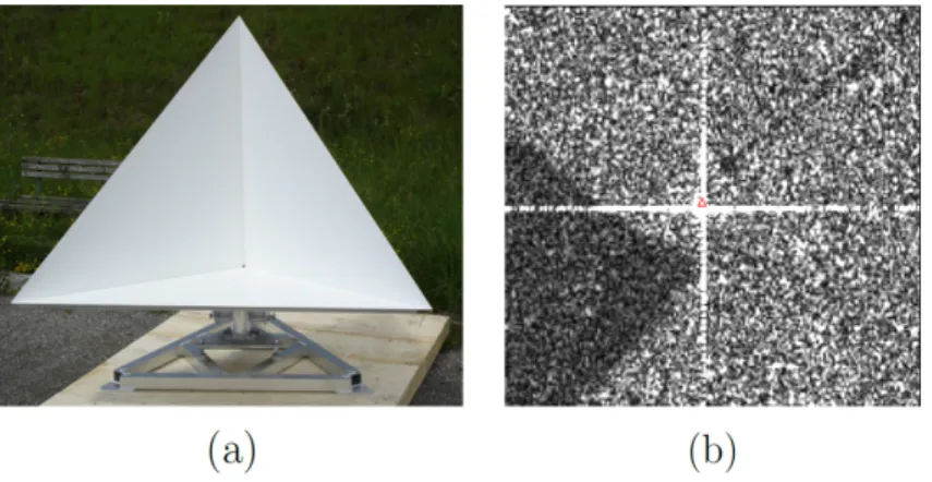 Figure 3.7.: (a) Trihedral corner reflector used as reference target for absolute calibration.