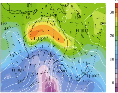 Figure 4  Synoptic pattern for the Australian region from the NCEP-DOE reanalysis for 00 h UT, 25 Dec