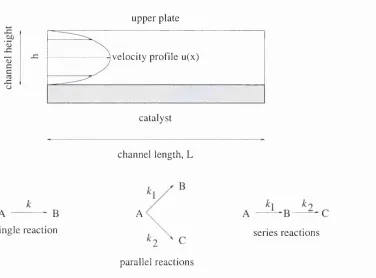 Figure 3.1: Schematic showing the problem and notation used. The reaction systems considered are also shown.