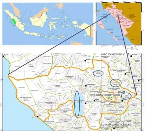 Figure 1. The Food Forest Sites (blue circles) in Indonesia/West Sumatra province