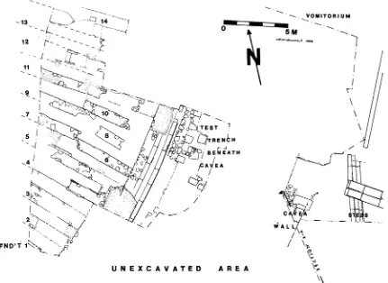 FiG. 7. Corinth Theater: actual-state plan of cavea and area to the east, 1988 