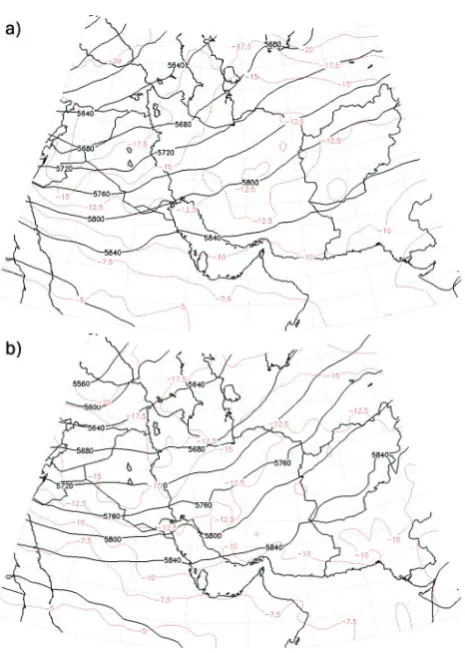 Fig. 7.(a) 300 hPa chart on 30 April 2009 at 00:00 UTC.(b) 300 hPa chart on 30 April 2009 at 12:00 UTC.