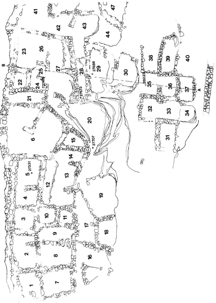 FIG. 6. Lower settlement west side, actual-state plan 