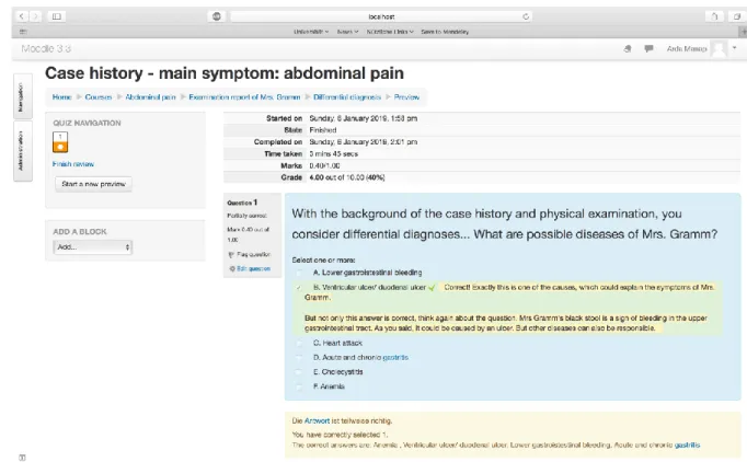 Figure 4: Screenshot of a VPL case including a single-choice question and feedback  Performance measurement 