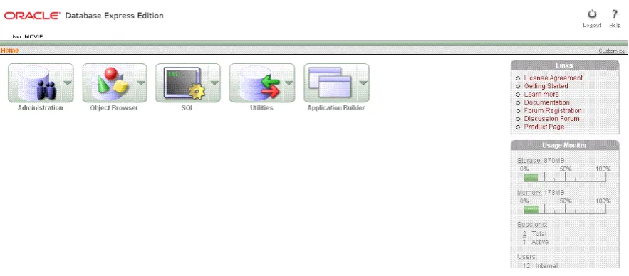 Figure 4: Screenshot of Oracle APEX home page 