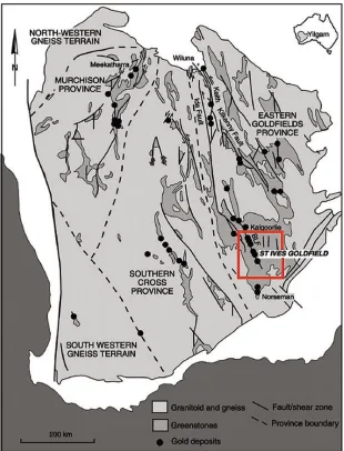 Figure 1. Schematic representation of the Yilgarn Craton including the location of majorgold deposits