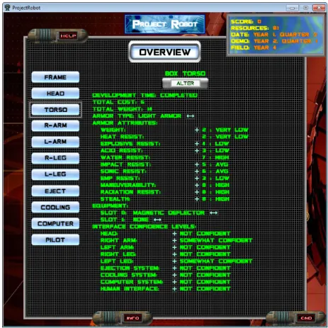 Figure 2: Robot Attributes Screen 