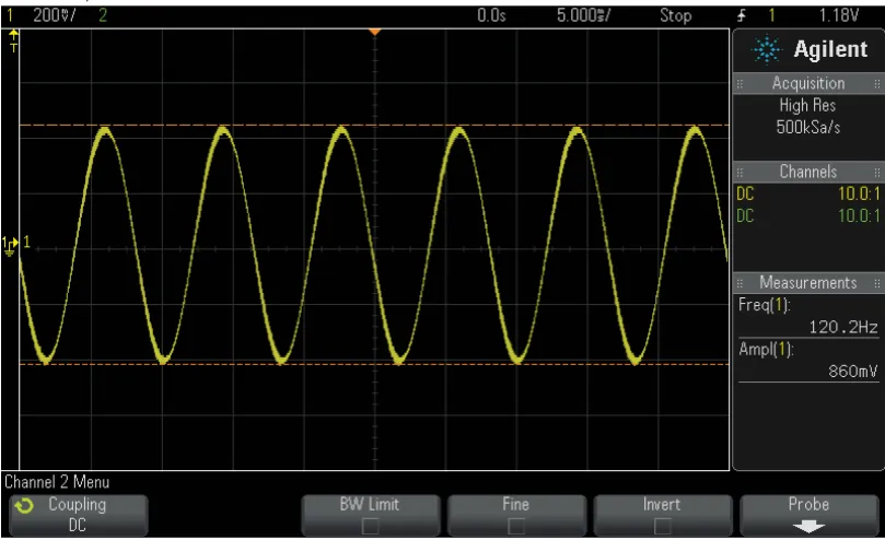 Figure 3.5.8: Input (excitation) signal applied to sensor after voltage divider 