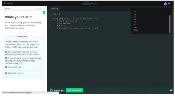 Figure 5: Codecademy’s lesson screen 