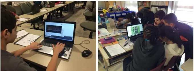 Figure 1. Classroom set up and kids working on game design and game programming  5.1  Digital Know How: Surveying Media Use and Playing Games  