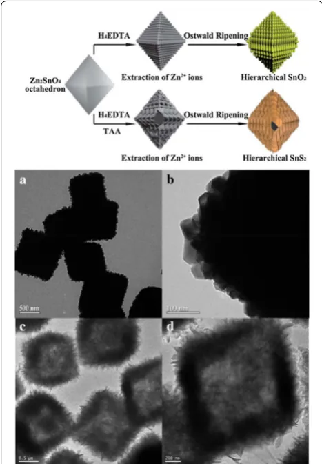 Fig. 15 (1) A schematic of the chemical conversion process of  Zn2SnO4 octahedrons to hierarchical  SnO2 and  SnS2 octahedrons