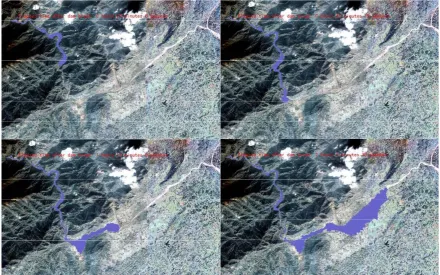 Fig. 8. Flood routing simulation results in 3-D visualization (5.19 half break).