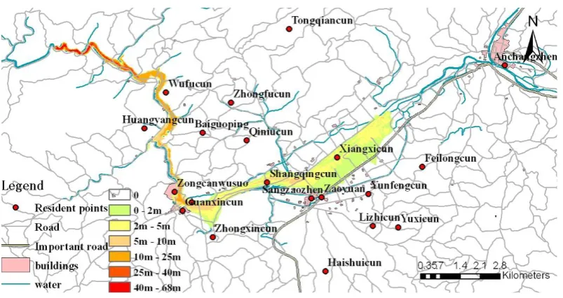 Fig. 10. Flood inundation potential analysis (5.19 half break).