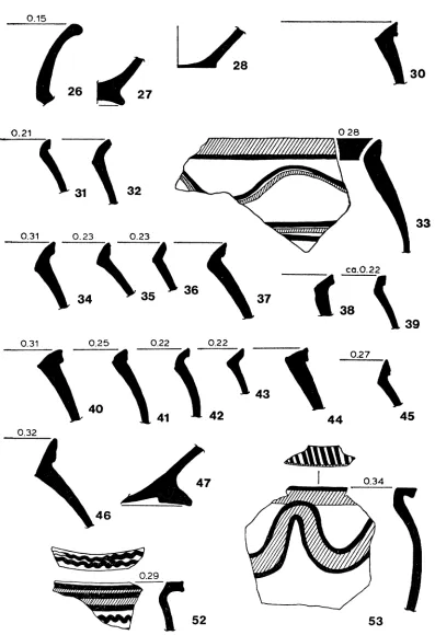 FIG. 5 Lustrous-painted ware, 26-28; Polychrome Matt-painted ware, 30-53 (Scale 1: 2.5) 