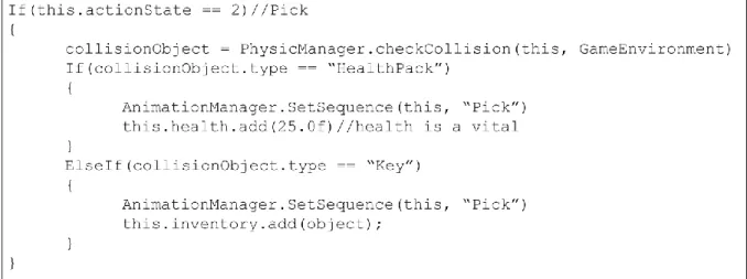 Figure 11: Example of action definition in a game object 