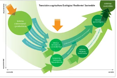 Figura 3: Desafíos de la transición y vías hacia sistemas sostenibles / ecológicos / resilientes (de Herren, 2010)