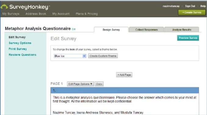 Figure 1: Designing questionnaire on SurveyMonkey  