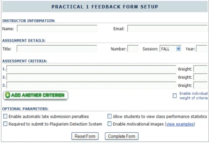Figure 1: Feedback form template setup interface 